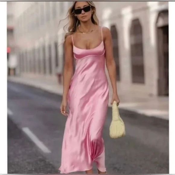 Zara Viral Slip Dress Out Pink Long Gown bloggers favourite - Picture 7 of 16